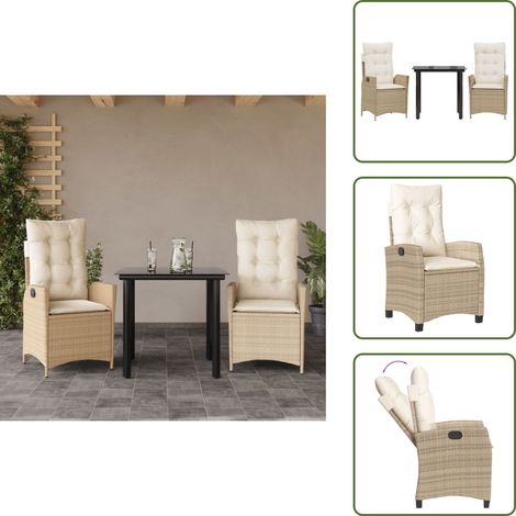 Cuscini da giardino - vidaXL Set da Pranzo da Giardino 3 pz con Cuscini Beige in Polyrattan - Rattan PE