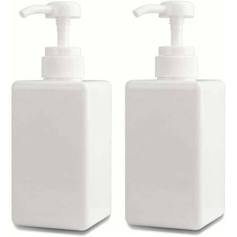 450 ML Distributeur de Savon, Lot de 2 Flacon Pompe Vide en Plastique Conteneur de Bouteille pour la Cuisine et la Salle de Bain - Blanc (1/5)