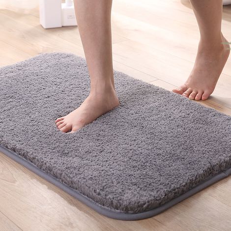 Extra Thick Anti-Slip Absorbent Bath Mat Bathroom Shower Floor Mat Chenille Machine Washable (Grey, 60x90cm) (1/5)