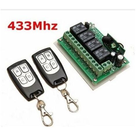 Télécommande sans fil 433MHz DC 12V, 4 canaux avec 2 émetteurs + 1 récepteur pour portes de garage, relais RF longue distance (1/5)
