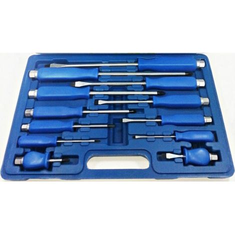 Tournevis - Acier Chrome Vanadium - 12 Pièces (6 Plats + 6 Cruciformes) - Boîtier Plastique - Pour Bricolage Domestique et Professionnel (1/2)