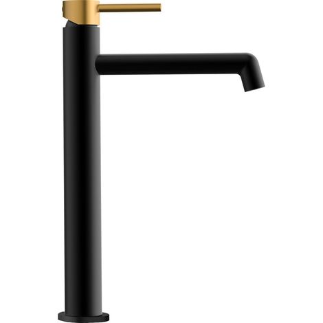 Kibath Grifo de Lavabo Alto monomando OSO acabado NEGRO ORO mate fabricado en latón (1/5)