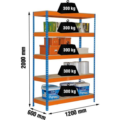 Simonrack Étagère en métal bleu orange bois 200x120x60 cm (1/6)