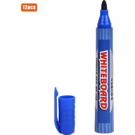 Lot de 12 marqueurs pour tableau blanc, grande capacité, boîtier en plastique effaçable, fournitures de bureau et scolaires, bleu. (1/5)