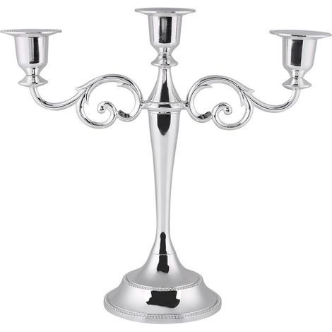 Chandelier 3 Branches Bougeoir en Métal Vintage pour Mariage Décor Maison Table (Color : Silver) (1/5)