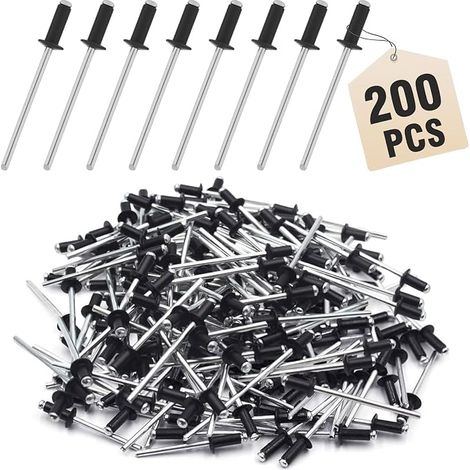 Blind Rivet Rivets 4 x 10 mm Aluminium Large Head Black for Blind Rivet Pliers 200 (1/5)