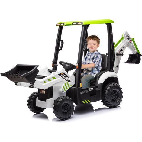 12V children's electric tractor, remote control, four-in-one excavator toy, bucket, bulldozer, tipper, horn, detachable roof, speed 2-4 km/h, green