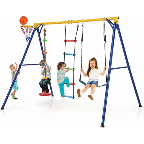 COSTWAY 4 en 1 Balançoire Enfants avec Panier de Basket (1/5)