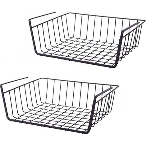 Set di 2 cestini portaoggetti in metallo da appendere per cucina, ufficio, dispensa, bagno, armadio (neri) (1/5)