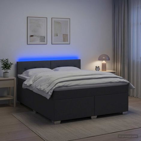 Cama con Base Tapizada, Colchón y Luz LED Gris oscuro Tela (1/5)