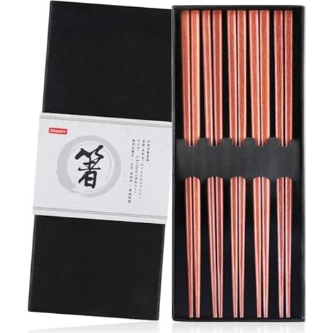 Lot de 5 baguettes en bois réutilisables, laquées comestibles, 23,5 cm, antidérapantes, pour sushis et ramen (1/5)