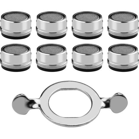 Lot De 8 Régulateurs De Jet M24, Aérateur De Robinet, Filtre De Robinet Avec Filtre En Acier Inoxydable Et ABS Avec 8 Joints Et 1 Clé Chromée, Aérateur Économiseur D'eau Pour Salle De Bain Et Cuisine (1/5)