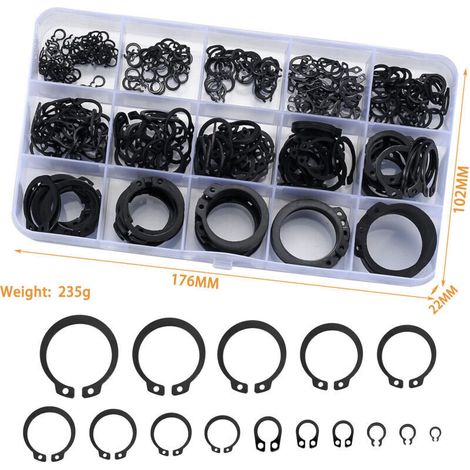 Kit di 300 clip a E: anello di ritegno esterno, anelli elastici a scatto assortiti, anelli di arresto per anelli elastici, M4-M28 (1/3)