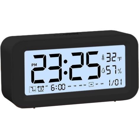 Réveil créatif pour étudiants - Matériau ABS - Fonctionne avec 3 piles AAA (non incluses) - Commandes tactiles - Capteur de luminosité intelligent - 3 alarmes - Mode jour de la semaine - Noir