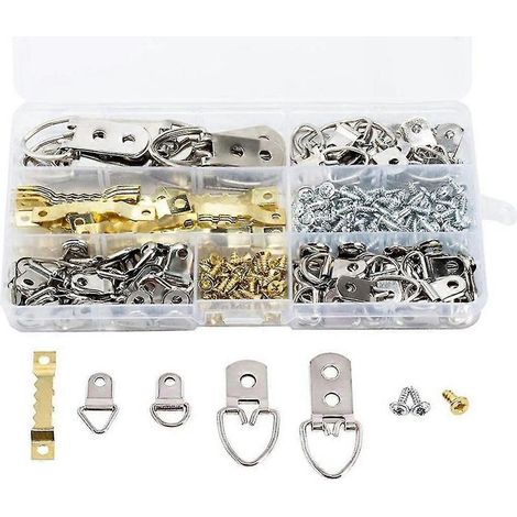 Set di 270 ganci a D resistenti con viti e anelli a dente di sega per appendere quadri e opere d'arte. Decorazione d'interni. (1/5)