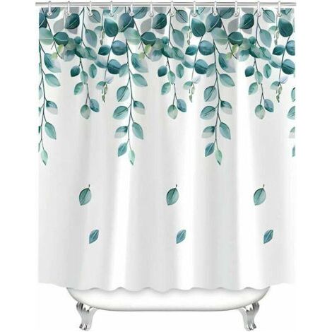 Rideau de douche 120 x 200 cm Feuilles vertes Usine Ourlet lesté Textile anti-moisissure, hydrofuge, rideaux de bain en tissu polyester lavable pour salle de bain, baignoire avec 8 anneaux de rideau d (1/5)