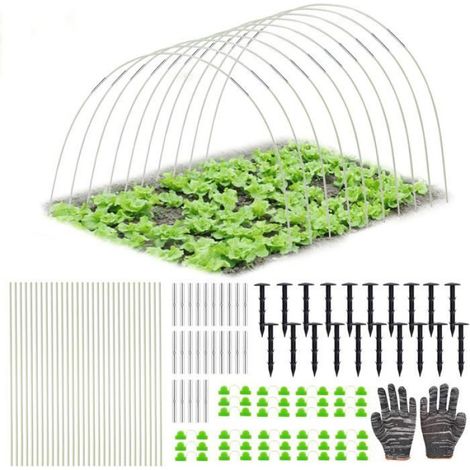 Arches de tunnel pour serre - - Lot de 106 pièces - Tiges en fibre de verre - Piquets inclus (1/5)