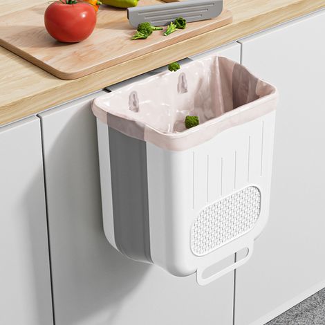 Grande poubelle de cuisine suspendue et pliable de 6 L – Fixation sans perçage sur porte de placard ou utilisation sur plan de travail (1/3)