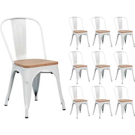 Confezione da 10 sedie impilabili in acciaio e legno stile industriale, dimensioni 45x45x85 cm, Thinia Home