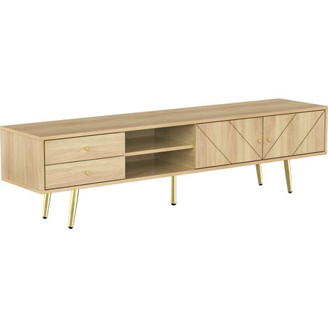 Mueble TV 160 cm de madera con patas doradas, 2 cajones y 2 puertas (1/5)