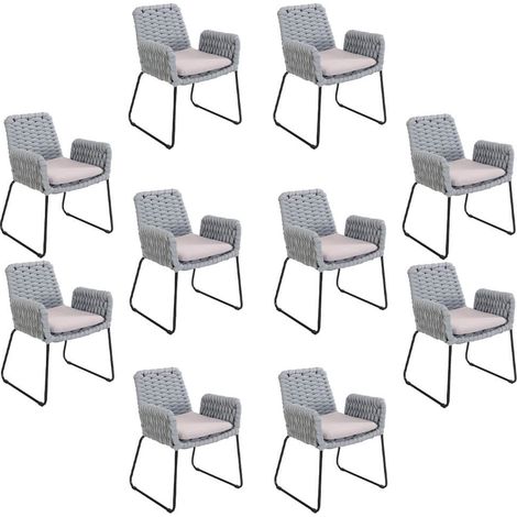 HOME DELUXE Sedia da giardino con braccioli in corda di vimini BALERO Grigio chiaro - Quantità: 10