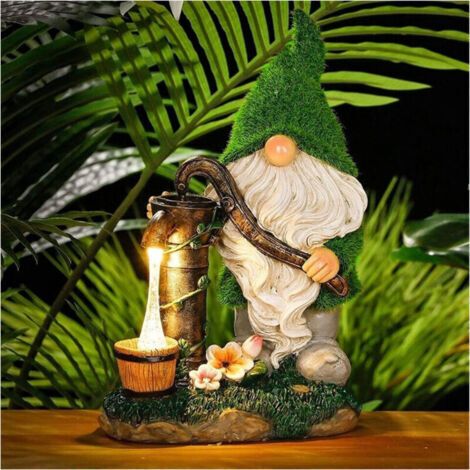 Flocked Garden Gnome Decorations, 7.5" Funny GNOME Outdoor Garden Statue with Solar Lights, Waterproof Resin Gnome Figurines for Yard Decorations (1/4)