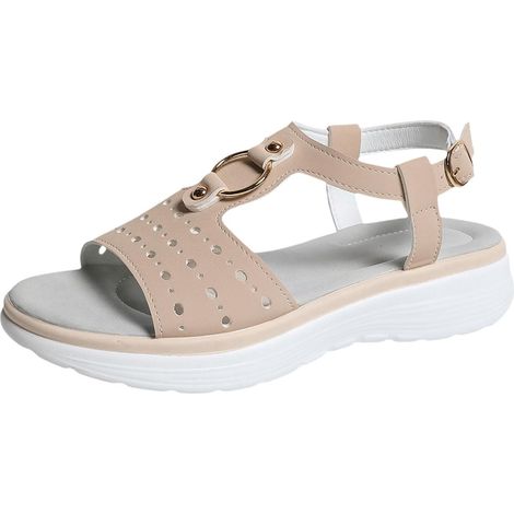 Sandalias de verano para mujer con suela cómoda, plana y flexible - Cierre informal - Punta abierta - Talla 12 (1/5)