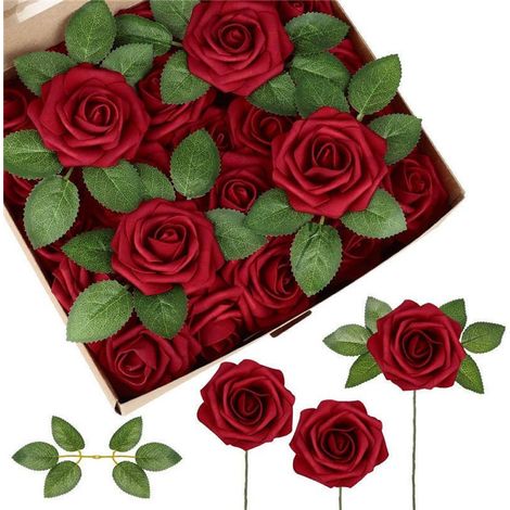 Roses Artificielles - Têtes de Roses en Mousse - 25 Pièces - Pour Bouquets de Mariage Décoration Intérieure Photo Studio (1/5)
