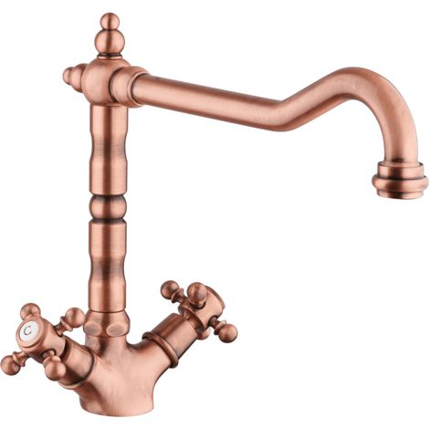Mezclador de cocina PAINI Tiffany de cobre antiguo con caño giratorio retro