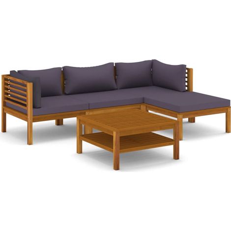Muebles de jardín muebles de exterior juego de muebles de 5 piezas con cojín de madera maciza de acacia 020016286 (1/5)
