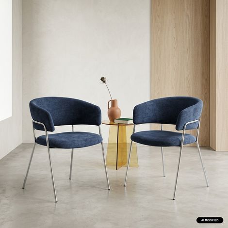 sweeek - Lot de 2 fauteuils vintage tissu armature chromée bleu - Domo