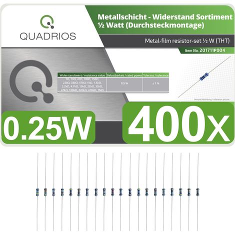 Quadrios 201711P004 201711P004 Metallschicht-Widerstand Sortiment  axial bedrahtet  0.5 W 1 % 400 St (1/3)