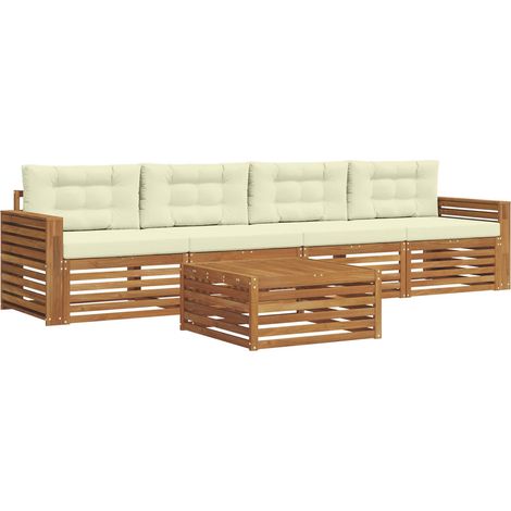 Conjunto de sofás de exterior con cojín 5 pcs Natural y Crema vidaXL (1/5)
