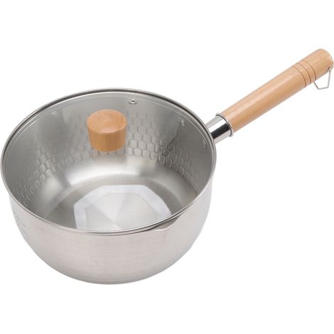Casserole japonaise antiadhésive de 20 cm de diamètre avec couvercle et poignée en bois, en acier inoxydable, idéale pour la cuisine.