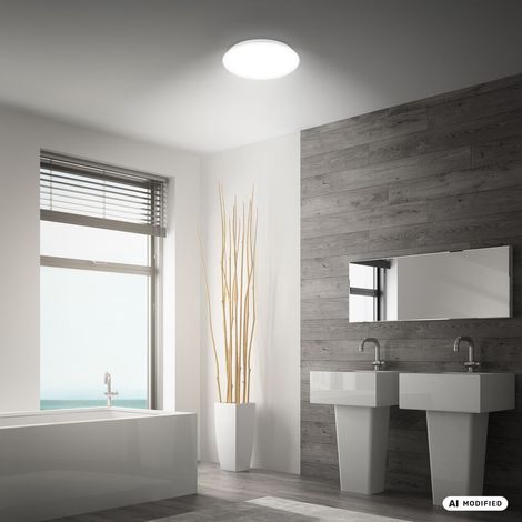 Briloner Plafonnier LED IP44 Ø28 x 6,5 cm rond 19 W 2400 lm 4000 K blanc neutre - Lampe de plafond pour salle de bains pièces humides bureau (1/5)
