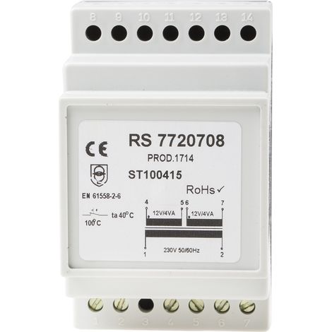 Transformateur rail DIN, Vin 230V c.a., Vout 12V c.a., 8VA, 2 sorties ( Prix pour 1 ) (1/3)