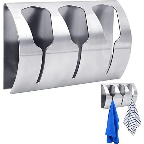 Porte-serviettes adhésif, 3 crochets, fixation murale en acier inoxydable, sans perçage, pour salle de bain (1/5)