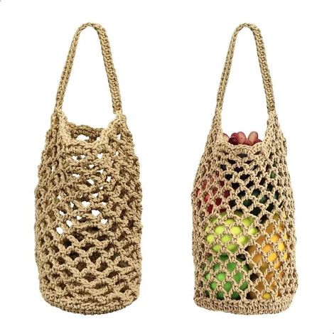 Corbeille à fruits murale, 2 pièces en filet coton tressé 32x16cm, pour œufs, fruits, légumes. Suspension murale ou plafond, design (1/5)