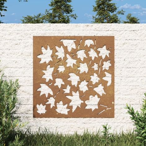Décoration murale jardin,Ornement mural extérieur,Original 55x55 cm acier corten design feuille CNEI806035 (1/5)