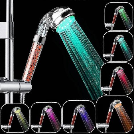 LED-Duschkopf, farbwechselnder LED-Duschkopf, kein Netzteil erforderlich, hoher Wasserdruck, wassersparend, 7 zufällig wechselnde Farben (1/5)