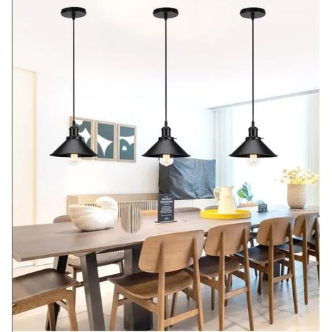 Lot de 3 Lustre Suspension Vintage Ajustable Noir,E27 Lampe de Plafonde Retro Industrielle pour Salon Chambre (1/4)