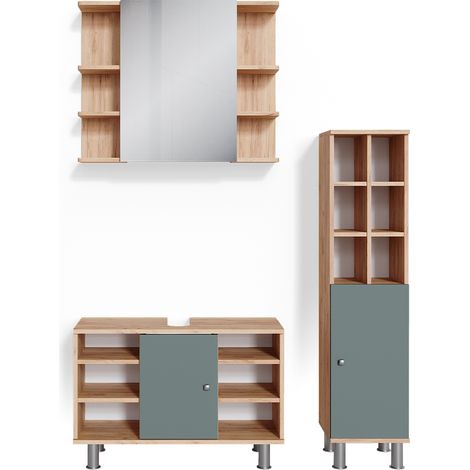 Badmöbel-Set Fynn, Grün, 3 Teile, mit Midischrank Tür groß, Vicco