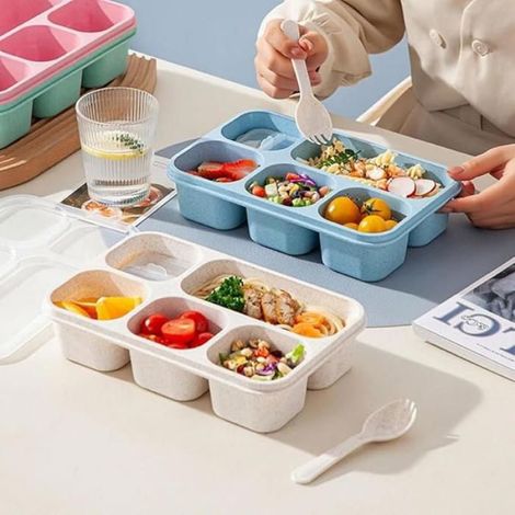 Boîte À Bento - 5 Compartiments - En Paille De Blé - Pour Adultes - Lot De 4 (1/5)