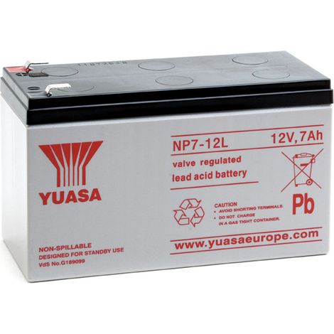 Yuasa – Batterie plomb AGM 12V 7Ah – Étanche pour onduleur et systèmes d'alarme – Dimensions 151x65x97.5mm – Poids 2.65kg - NP7-12L