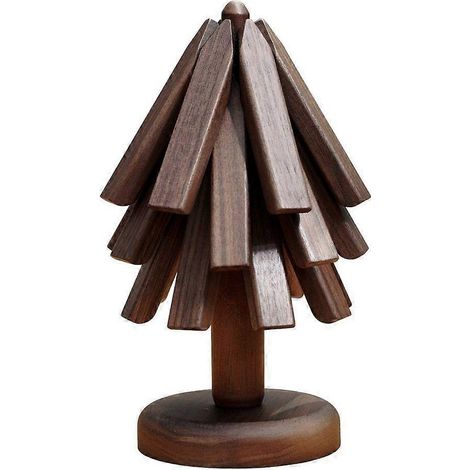 Dessous de plat en bois pour plats chauds, ensemble de 3 ou 4 dessous de plat en forme d'arbre avec support, ensemble de dessous de plat trépied en bois, ébène triple couche (1/5)