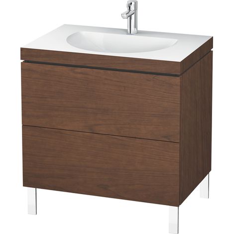 Lavabo per mobili Duravit L-Cube con base, sospeso, 100x48 cm, 1 estraibile, senza troppopieno, 3 fori per rubinetti, colorazione: impiallacciatura in vero legno di noce americano - LC6918T1313 (1/2)