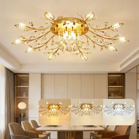 Lustre en cristal créatif, éclairage tricolore,plafonnier décoratif,lampe de table LED pour îlot central,convient pour la salle à manger et le salon. (1/5)