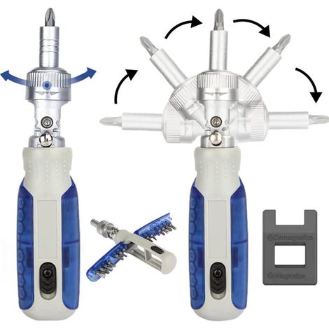 Schraubendreher, Schraubendreher-Set, LZHDZQD 180° drehbarer magnetischer Ratschenschraubendreher, 14-in-1-Set kann für Reparaturarbeiten an, Haushaltsgeräten, Möbeln verwendet werden - Crezuo
