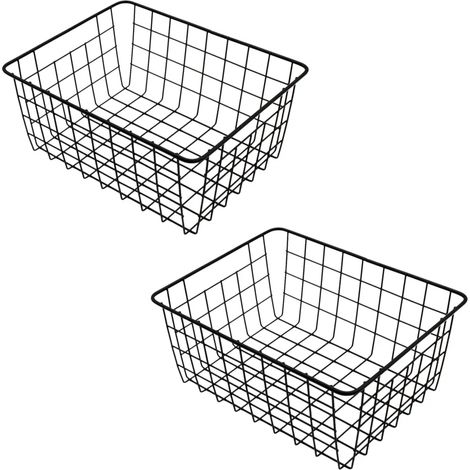 Lot de 2 paniers de rangement en métal noir, dimensions approximatives 28 x 22 x 12,5 cm, paniers de rangement pour rangement intérieur et organisation (1/5)