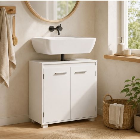 Meuble de salle de bain sous vasque 60 x 30 x 60 cm blanc, étagère réglable DESVIAE (1/5)